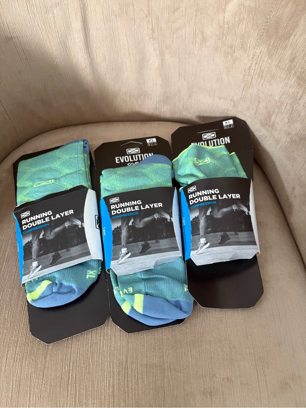 Bundle 3 Evolution Compression Socks Size XL Microfiber Running Double Layer